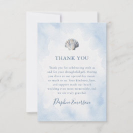 Cartão De Agradecimento Casamento na Praia com Conchas em Aquarela Azul