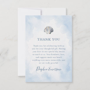 Cartão De Agradecimento Casamento na Praia com Conchas em Aquarela Azul