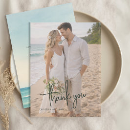 Cartão De Agradecimento Casamento na Praia com Fuga Romântica