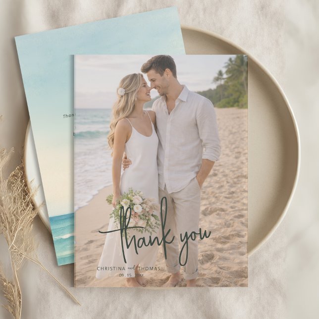 Cartão De Agradecimento Casamento na Praia com Fuga Romântica (Criador carregado)