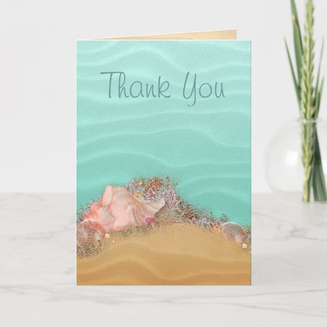 Cartão De Agradecimento Casamento na Praia de Areia (Frente)