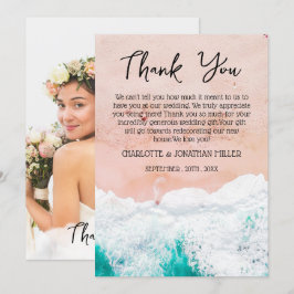 Cartão De Agradecimento Casamento na Praia Tropical Costeira com Foto Pers
