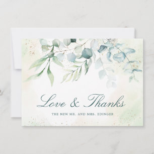 Cartão De Agradecimento Casamento Não Fotográfico Elegante Eucalyptus Gree
