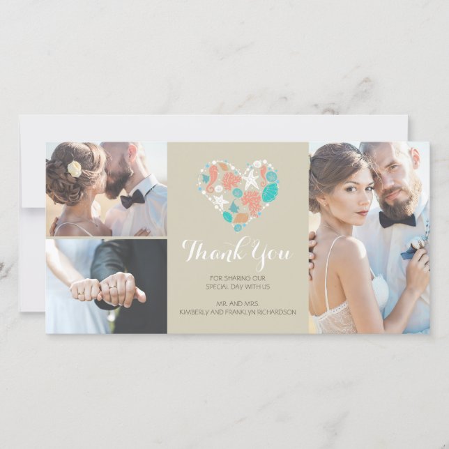 Cartão De Agradecimento Casamento Náutico Costeiro Praia Obrigado (Frente)