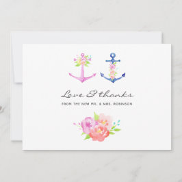 Cartão De Agradecimento Casamento Náutico Floral Aquarela