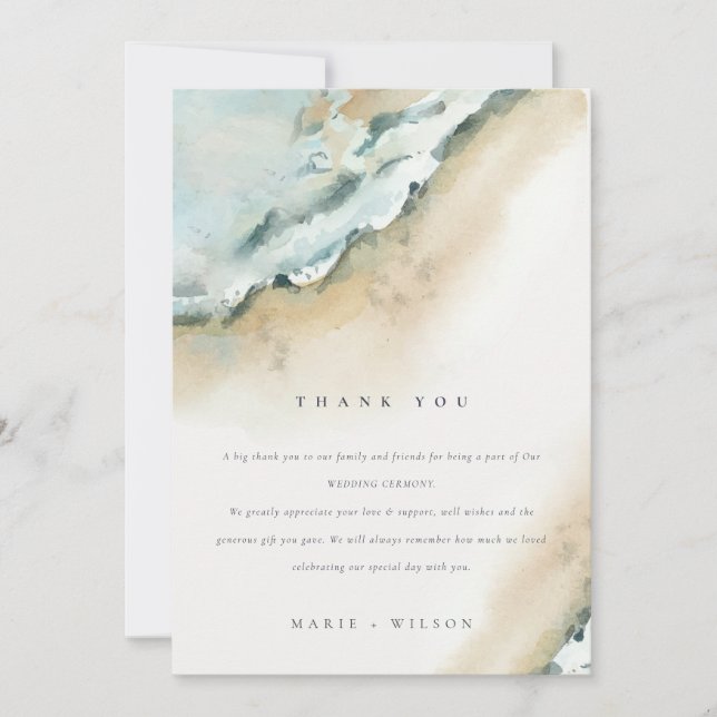 Cartão De Agradecimento Casamento Náutico na Praia das Ondas Costeiras de  (Frente)