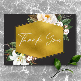 Cartão De Agradecimento Casamento Negra de Peões Brancos Modernos Elegante