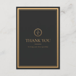 Cartão De Agradecimento Casamento Negro Dourado de Elegância Simples Cláss