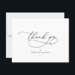 Cartão De Agradecimento Casamento Negro e Branco minimalista elegante Obri<br><div class="desc">Projetado para coordenar com a nossa coleção de casamento Na moda Script,  este Cartões de agradecimentos plano personalizável apresenta um texto gráfico de script elegante na frente e opção para adicionar uma mensagem personalizada no verso. A cor do coração pode ser mudada através da Ferramenta Design. Itens correspondentes disponíveis.</div>