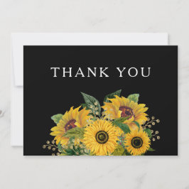 Cartão De Agradecimento Casamento Negro Floral Elegante