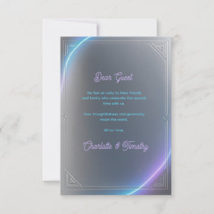 Cartão De Agradecimento Casamento Neon Elétrico Moderno Azul Cinza Roxo