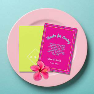 Cartão De Agradecimento Casamento Neon Rosa Amarelo Brilhante e Colorido 