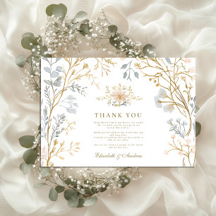 Cartão De Agradecimento Casamento Neutral de Crest Floral Elegante