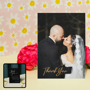 Cartão De Agradecimento Casamento Neutro Negro e Branco Minimalista