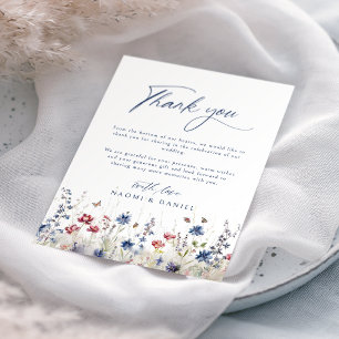 Cartão De Agradecimento Casamento no Campo de Flores Silvestres com Aquare