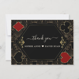 Cartão De Agradecimento Casamento no Cassino Glam Vegas Gold Art Deco