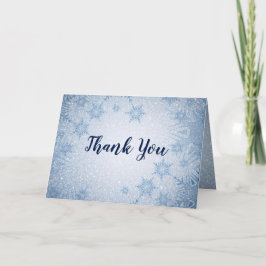 Cartão De Agradecimento Casamento no inverno de flocos de neve azuis brilh