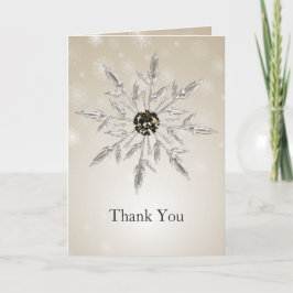 Cartão De Agradecimento casamento no inverno de flocos de neve de ouro pra