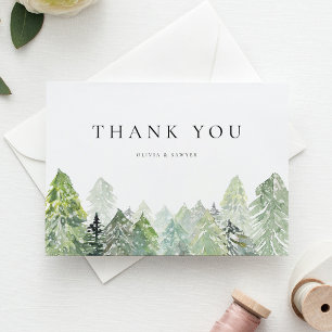 Cartão De Agradecimento Casamento no inverno de Floresta Evergreen de Neve