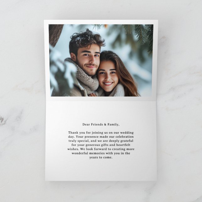Cartão De Agradecimento Casamento no inverno de Montanha de Pinheiros Flor (Interior)