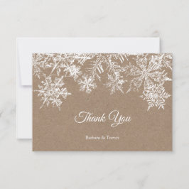 Cartão De Agradecimento Casamento no inverno de Natal White & Kraft Snowfl