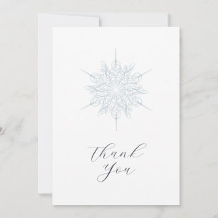Cartão De Agradecimento Casamento no inverno Elegante Floco de Neve Azul-G