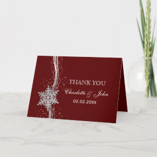 Cartão De Agradecimento casamento no inverno Red Silver Snowflakes Obrigad