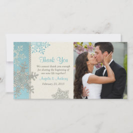 Cartão De Agradecimento Casamento no inverno Silver Blue Snowflake Obrigad