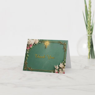 Cartão De Agradecimento Casamento no Jardim da Cruz Esmeralda e Rosa