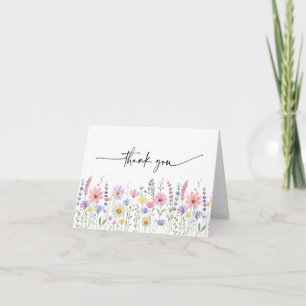 Cartão De Agradecimento Casamento no Prado de Flores Silvestres Delicadas