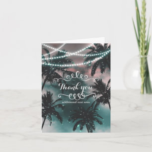 Cartão De Agradecimento Casamento Noturno Encantado de Luzes de Praia