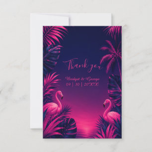 Cartão De Agradecimento Casamento Noturno Floral Tropical Havaí Flamingo N
