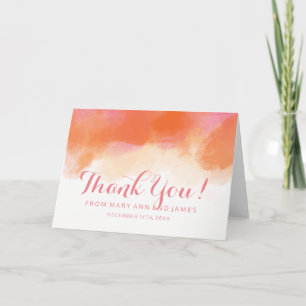 Cartão De Agradecimento Casamento "Obrigado" Coral Rosa Desmaiado Aquarela