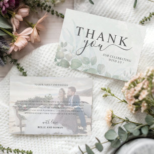 Cartão De Agradecimento Casamento Obrigado Eucalipto Verde Sálvia Rústico