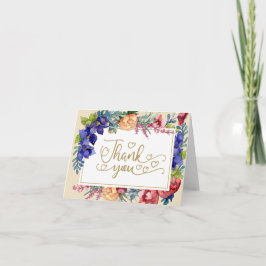 Cartão De Agradecimento Casamento Obrigado | Felicidade Aquarela Floral