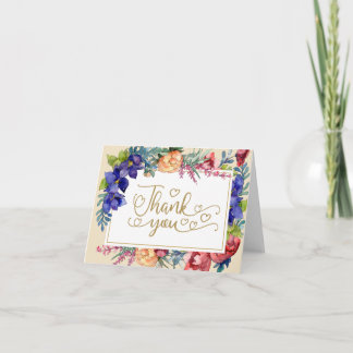 Cartão De Agradecimento Casamento Obrigado | Felicidade Aquarela Floral