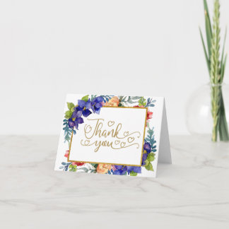 Cartão De Agradecimento Casamento Obrigado | Felicidade Aquarela Floral