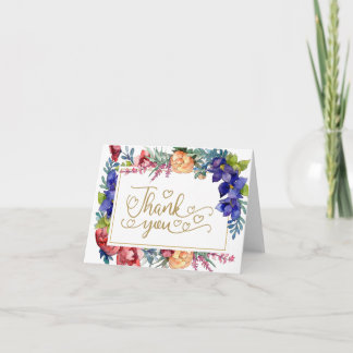 Cartão De Agradecimento Casamento Obrigado | Felicidade Aquarela Floral