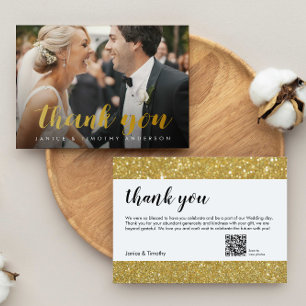 Cartão De Agradecimento Casamento Obrigado Foto QR Código Faux foil