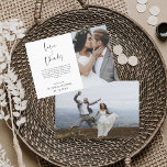Cartão De Agradecimento Casamento Obrigado Foto Simples Elegante<br><div class="desc">Nado Obrigado Cartões que têm uma foto na frente e atrás. Os cartões de agradecimento contêm uma tipografia cursiva moderna,  escrita com letra de mão,  que é elegante,  simples e moderna para usar após a celebração do dia do casamento.</div>