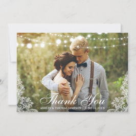 Cartão De Agradecimento Casamento Obrigado Lace e String Lights Foto