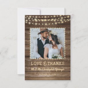 Cartão De Agradecimento Casamento Obrigado Luzes Rásticas De Corda De Mad