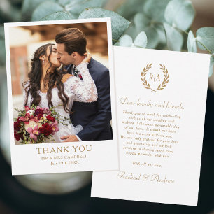 Cartão De Agradecimento Casamento Obrigado Monograma Foto Dourada White