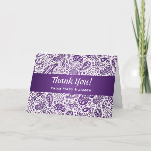 Cartão De Agradecimento Casamento "Obrigado" Padrão Paisley Roxo