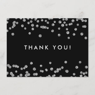 Cartão De Agradecimento Casamento Obrigado Silver Glitter Confetti Black