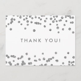 Cartão De Agradecimento Casamento Obrigado Silver Glitter Confetti White