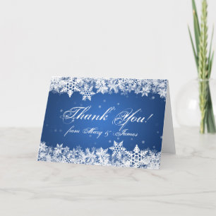 Cartão De Agradecimento Casamento Obrigado Winter Snowflakes Blue Sapphire