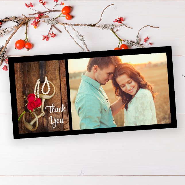 Cartão De Agradecimento Casamento Ocidental de rosas vermelhas e Cavalos M (Criador carregado)