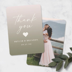 Cartão De Agradecimento Casamento Ombre Pastel em Pó Rosa e Verde Lírio