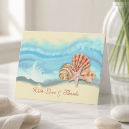 Cartão De Agradecimento Casamento Onda do Oceano Azul Romântica & Conchas